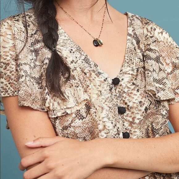 Anthropologie Eva Franco Willow Snake Printed Blouse - Picture 3 of 13